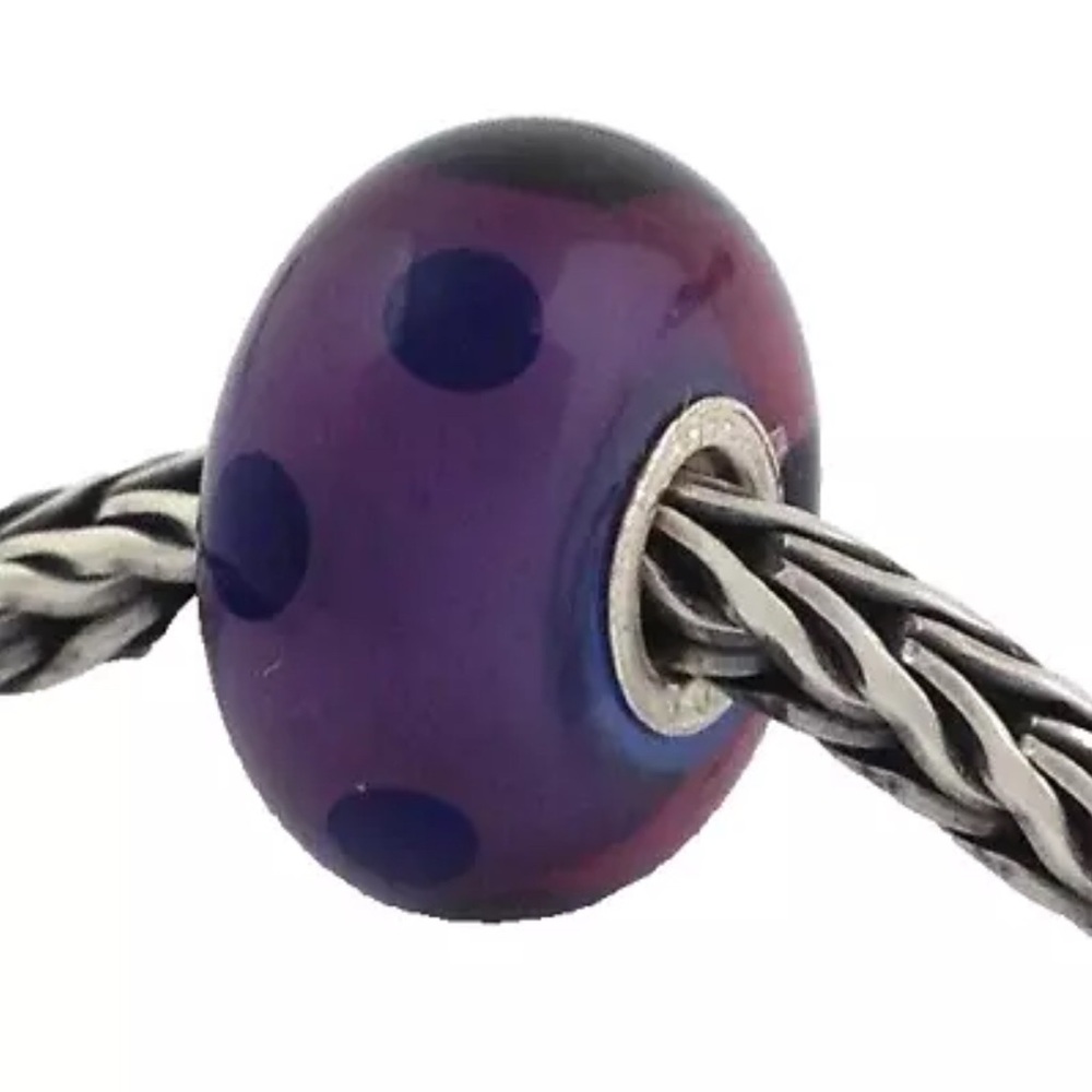 NWOT Authentic Trollbeads Purple Dot 61331 Retired Glass Charm Bracelet Bead